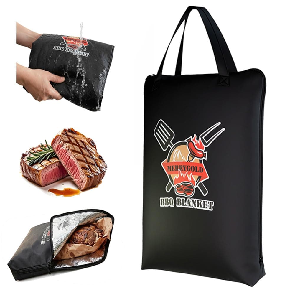 BBQ Blanket for Resting Meat, Smoker Insulated Meat Resting Bag for Brisket, Turkey, Pork Shoulder, Leak-Proof, Made of Washable Oxford Cloth, Gift for Men, Dad, BBQ Lovers, Smoker Grill Accessories Black