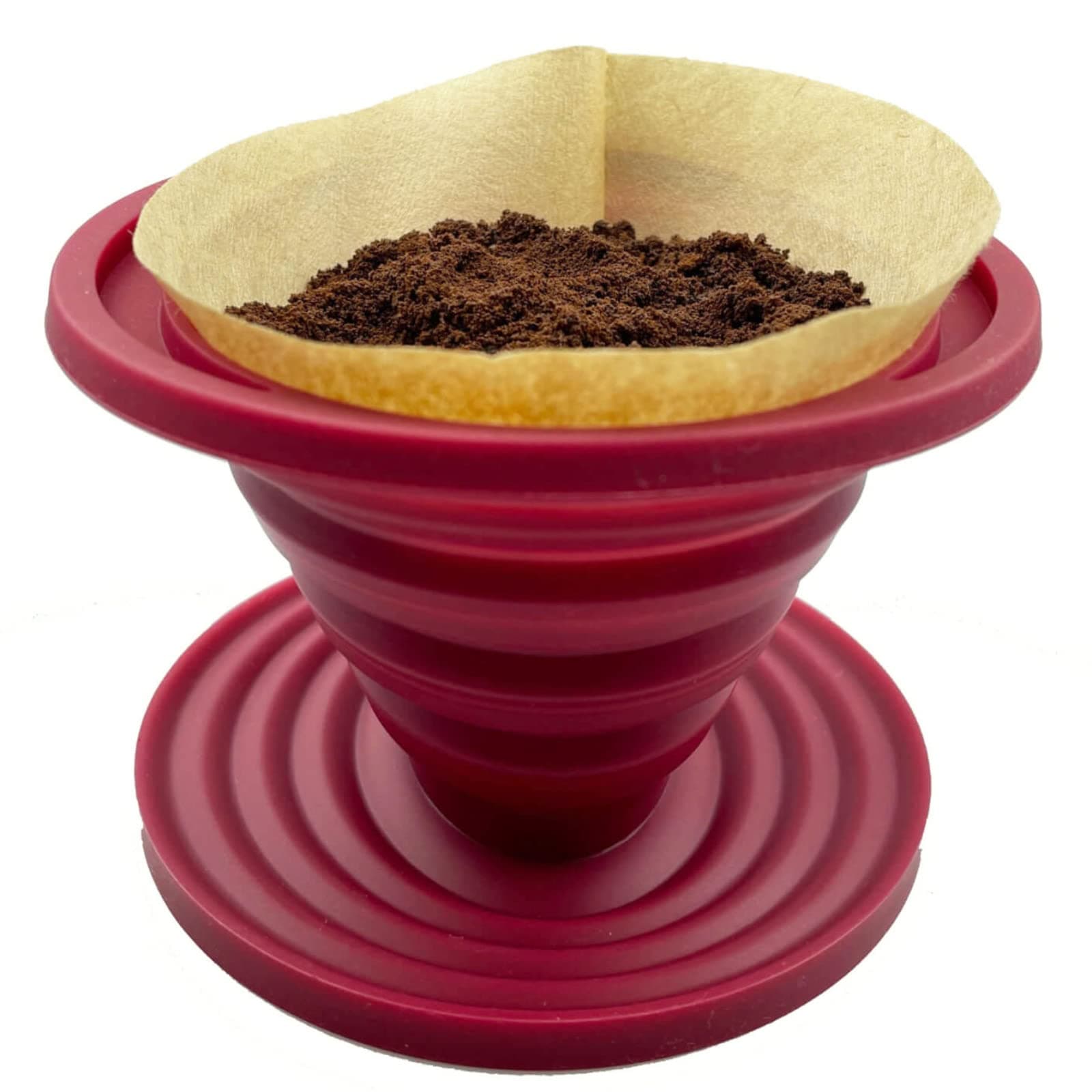 Attsky Collapsible Pour Over Coffee Dripper for Camp Coffee, Reusable Silicone Coffee Filter Holder for Camping Red 1
