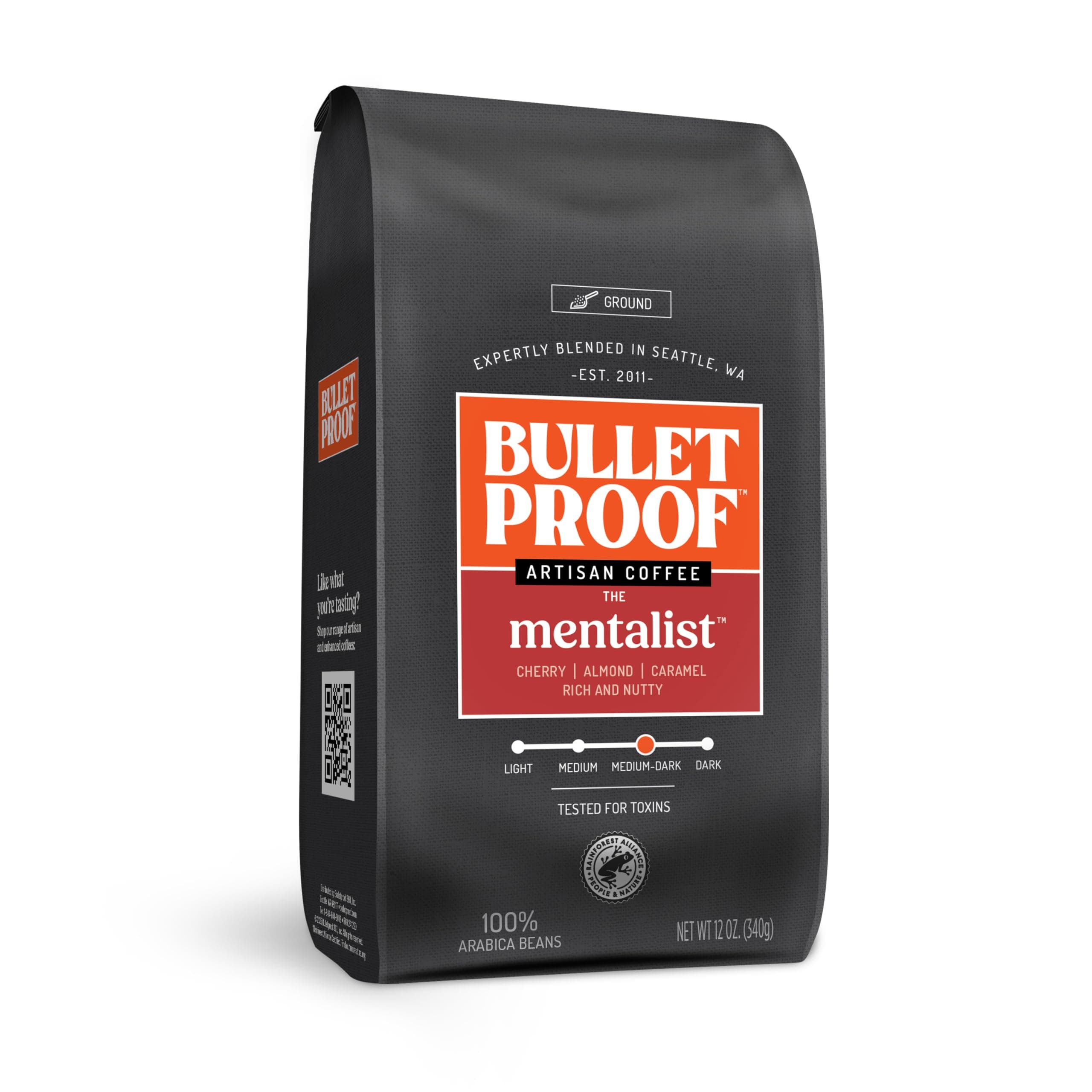 Bulletproof The Mentalist Medium-Dark Roast Ground Coffee, 12 Ounces, Clean Coffee Tested for Toxins, Packaging May Vary Medium-Dark Roast 12 Ounce (Pack of 1)