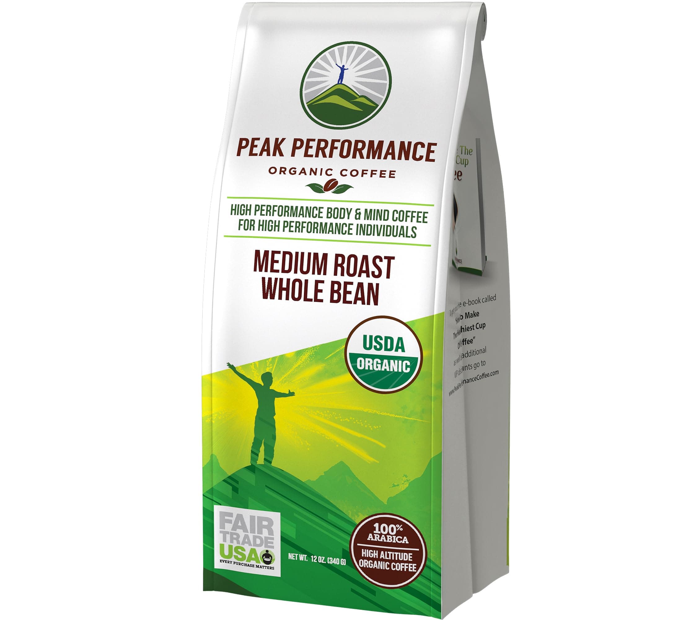 Peak Performance High Altitude Organic Coffee. Fair Trade, Low Acid, Non GMO, and Beans Full Of Antioxidants. Medium Roast Smooth Tasting USDA Certified Organic Whole Bean Coffee Bag Medium Roast - Whole Bean 12 Ounce (Pack of 1)