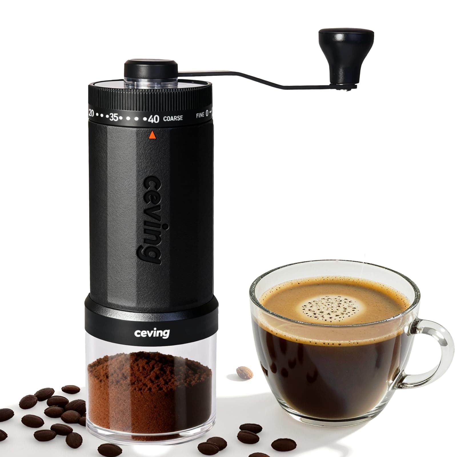World's First 60g Large Capacity Manual Coffee Grinder, Portable Hand Coffee Bean Mill with 40 Adjustable Settings, Ceramic Conical Burr Grinder for Espresso, Pour Over, Camping, Travel, Gift, etc New Model