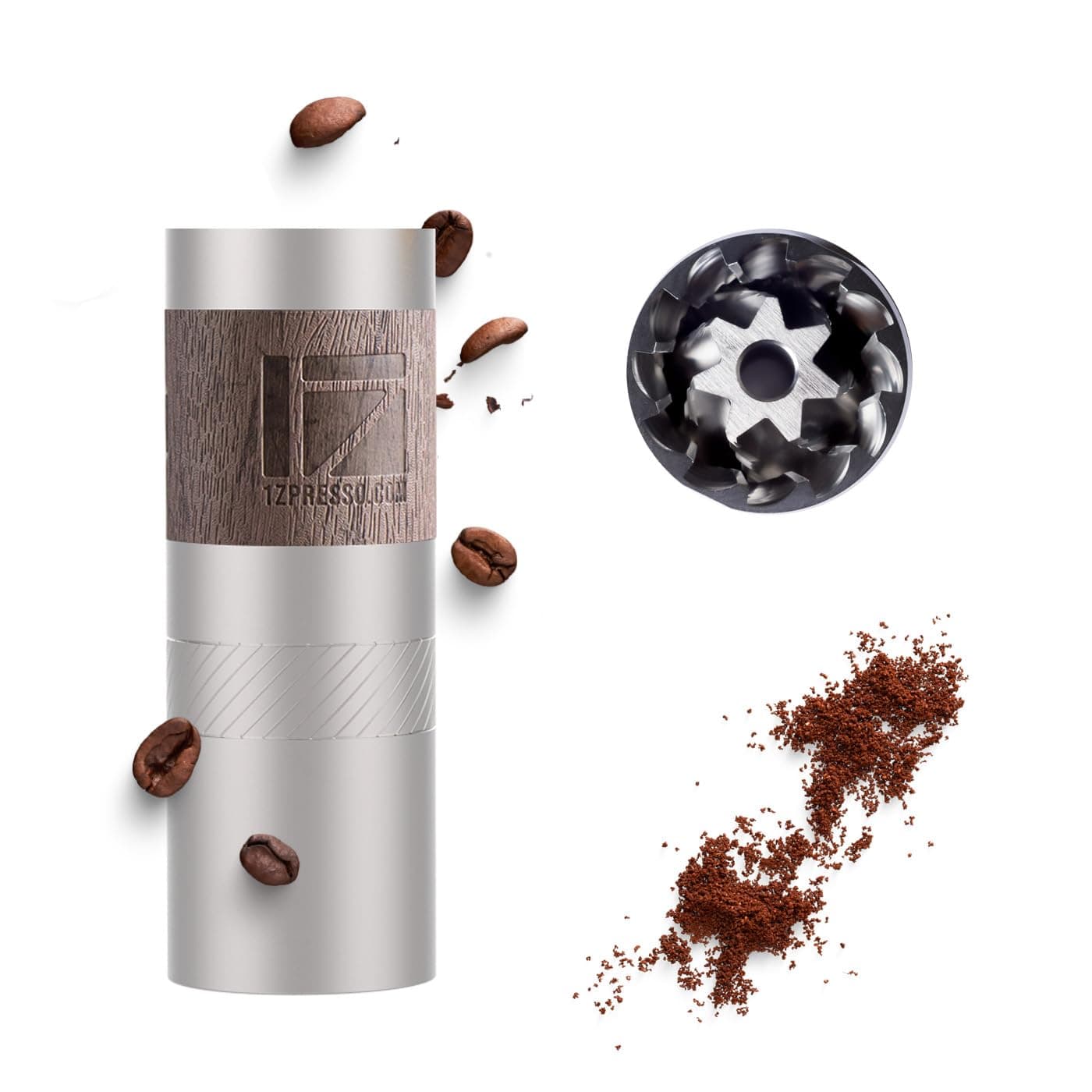 1Zpresso Q Manual Coffee Grinder with Stainless Steel Conical Burr, Foldable Handle for Drip, French Press, Cold Brew, Travel Silver