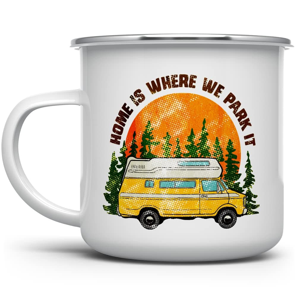 Loftipop Home Is Where We Park It Van Life Camper Coffee Mug, Travel Wanderlust Campfire Nature Loving Cup (12oz) 12 Ounces