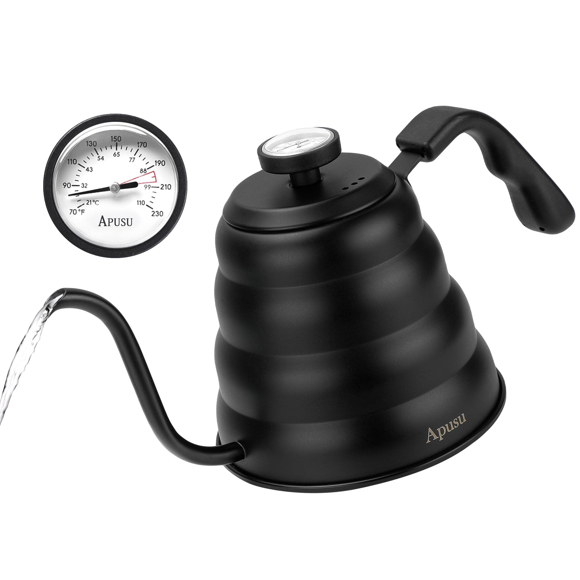 Tea Kettle with Thermometer Pot Black Stovetop Tea Kettle 40oz Gooseneck Kettle Teapot Pour Over Coffee Kettle with Thermometer,1200ml,6 Cup,Black,1Pack Black (with Thermometer) 1.3 Quarts