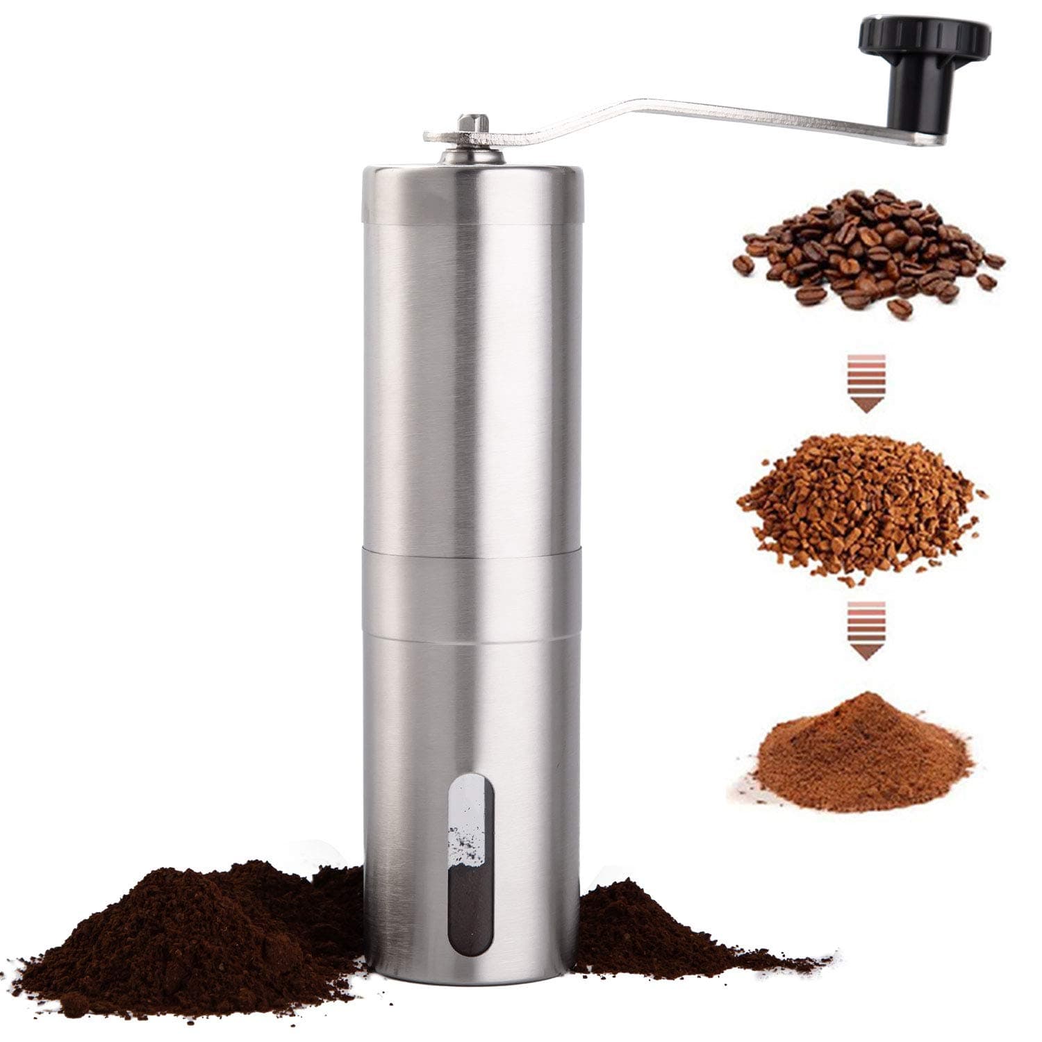 PARACITY Manual Coffee Bean Grinder Stainless Steel Hand Mill Ceramic Burr for Aeropress, Drip Coffee, Espresso, French Press, Turkish Brew, for gift Silver