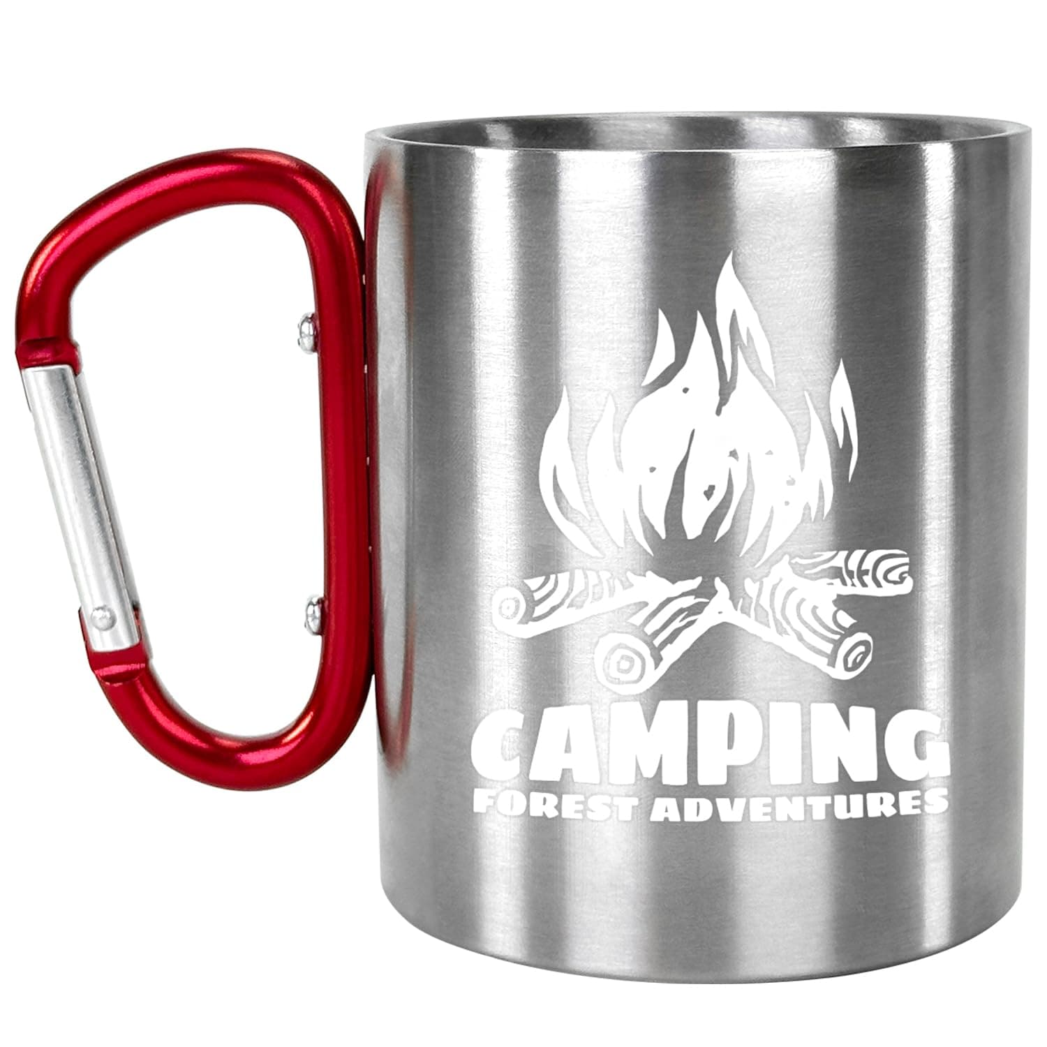 Glow-in-The-Dark Stainless Steel Camping Mug with Carabiner Handle | Double-Wall Vacuum Insulated, Compact & Lightweight 9.5oz Cup for Hiking, Backpacking Red